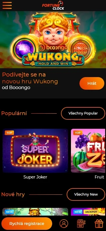 Mobilní stránky kasina Fortune Clock