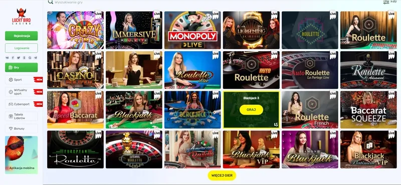 Hry s živým krupiérem - Poker, Blackjack, Ruleta v Lucky Bird Casino