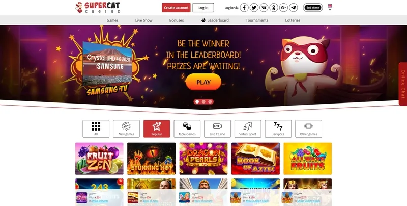 Domovská stránka kasina Supercat