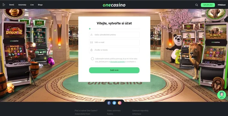 Stránka pro registraci v One Casino