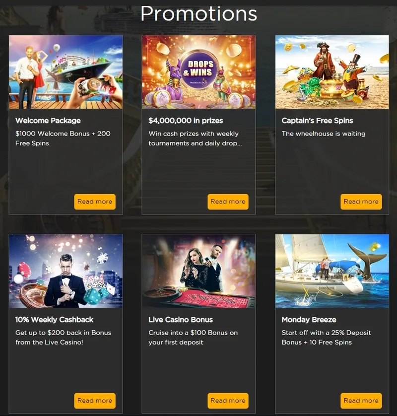 Všechny bonusy a propagační akce kasina Cruise