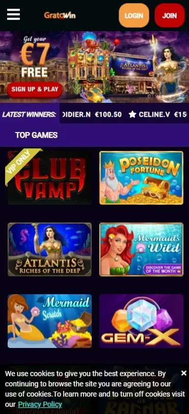 Mobilní verze kasina GratoWin