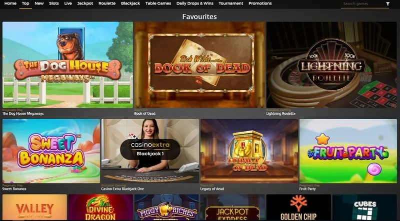 Oblíbené hry a sloty u Extra casino