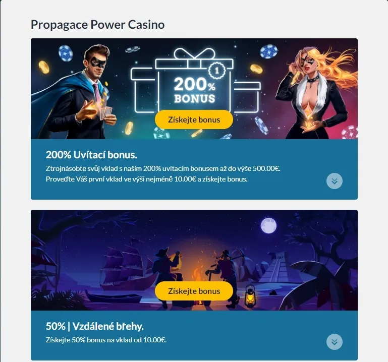 Bonusy za první vklad v Power Casino