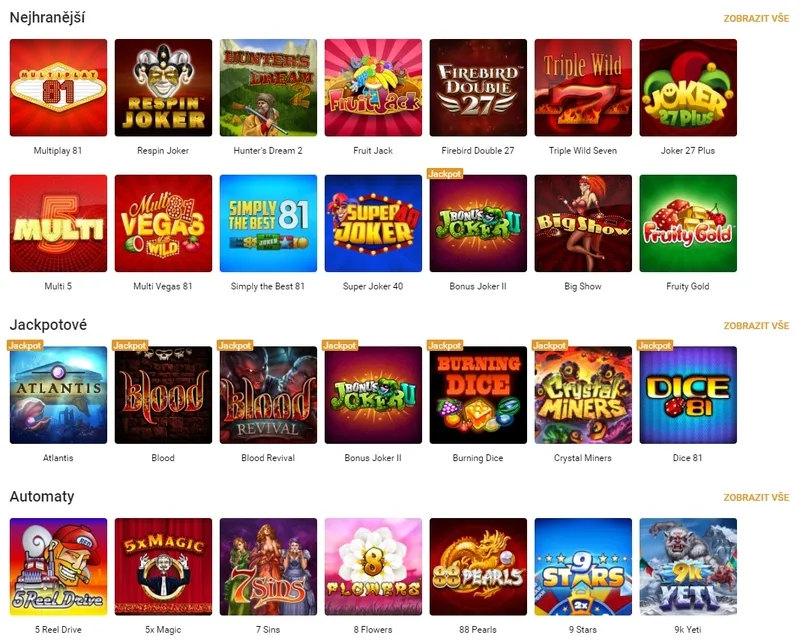 Oblíbené hry a sloty v kasinu Tipssport