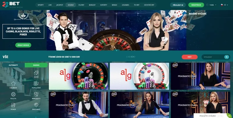 Hlavní stránka 22bet Casino