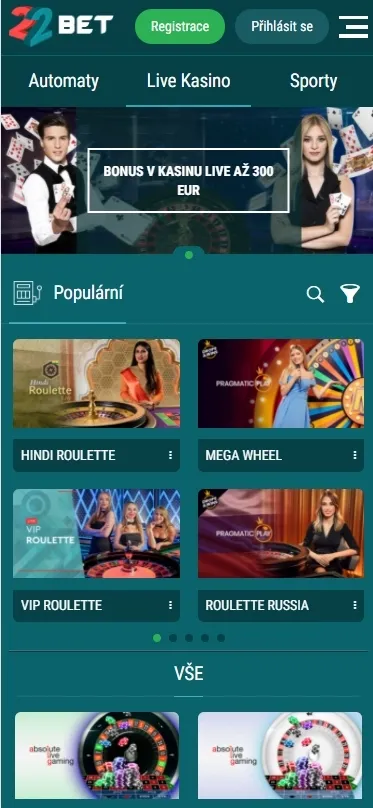 Mobilní verze 22bet Casino