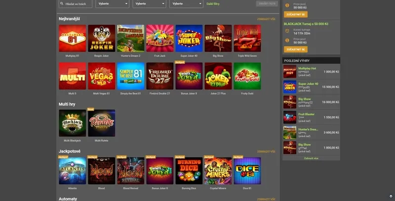 Oblíbené hry a sloty v Chance Casino