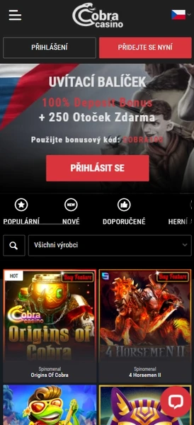 Mobilní verze online kasina Cobra