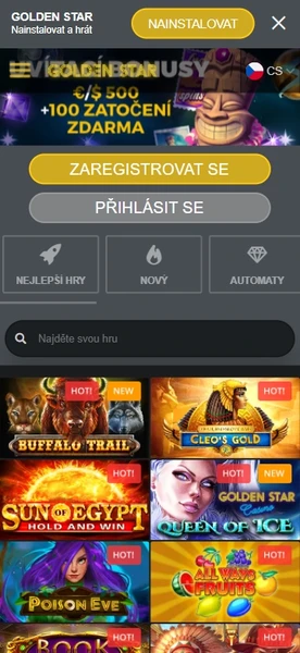 Mobilní verze online kasina Golden Star