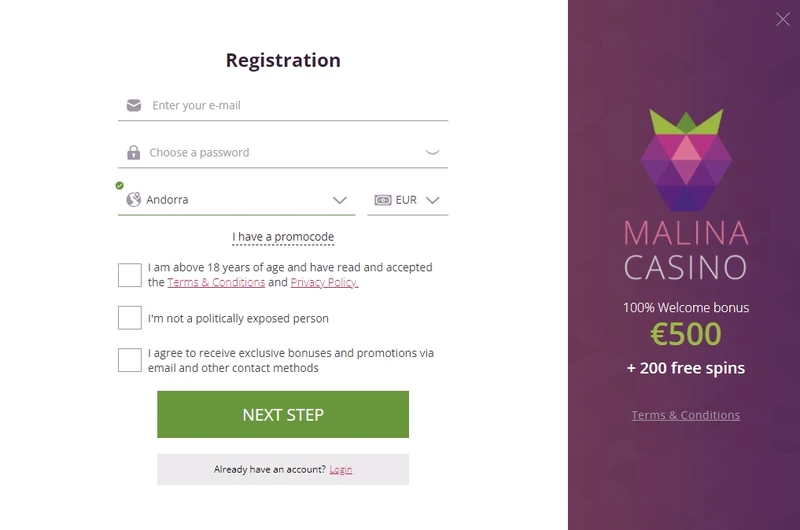 malina casino registrace