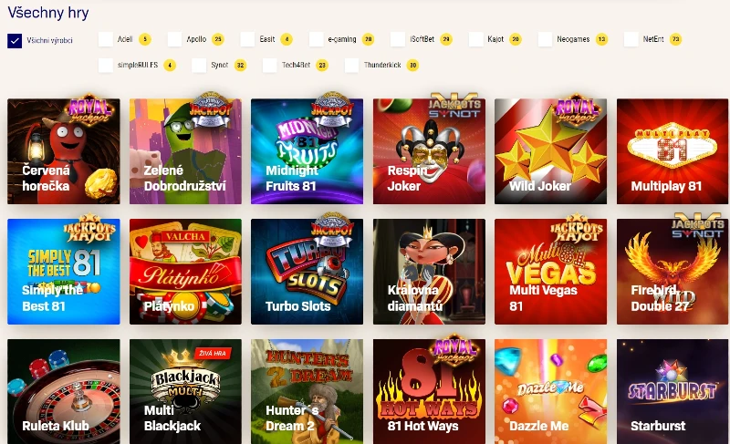 Všechny kasinové hry Sazka