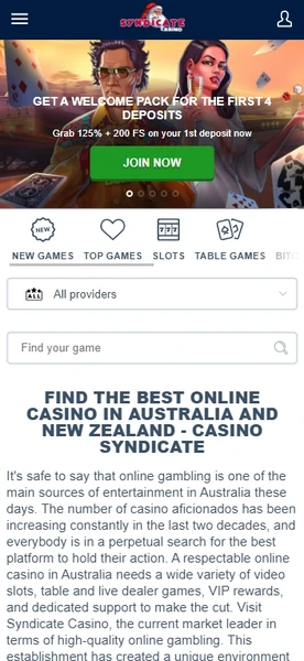 Mobilní verze online kasina Syndicate