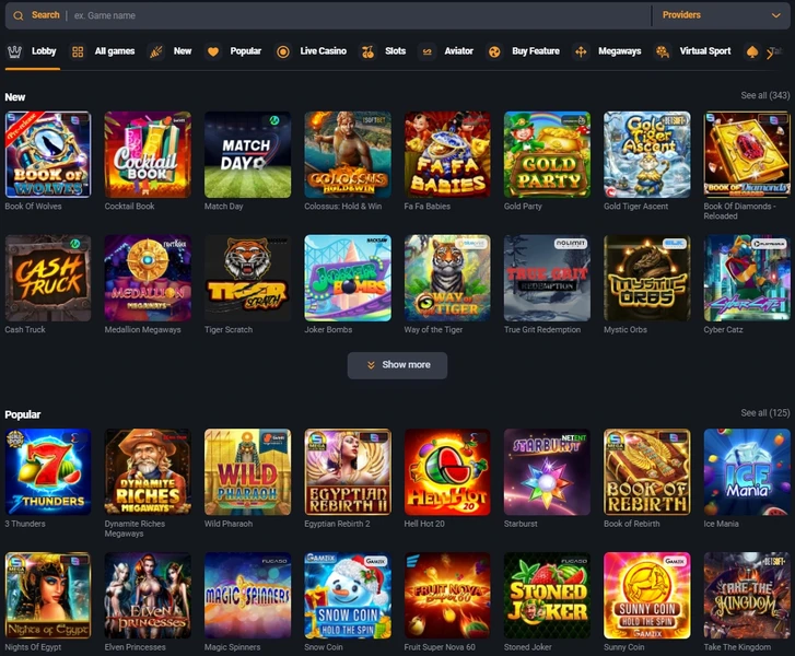 Hazardní hry v lobby kasina GGbet