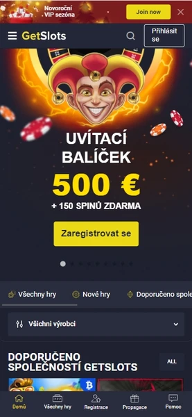 Mobilní verze online kasina GetSlots