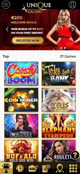 Mobilní verze online kasina Unique
