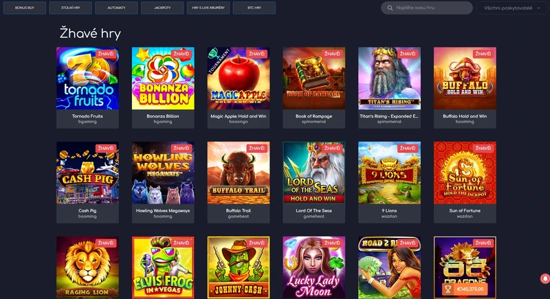 Lobby hazardní hry v kasinu Wild Tornado