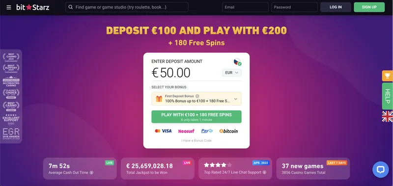 Přehled oficiálních stránek BitStarz Casino