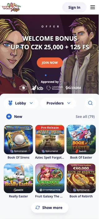 Mobilní verze Vulkan Vegas