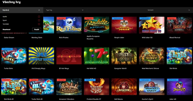 Hazardní hry v lobby 69GAMES Casino