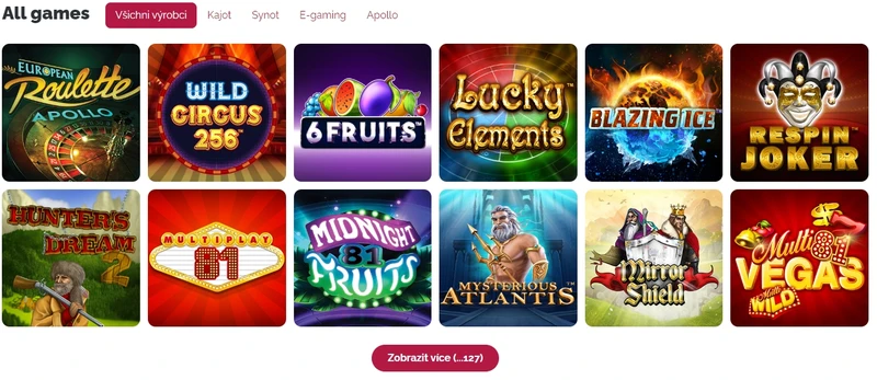 LuckyBet Casino lobby hazardní hry