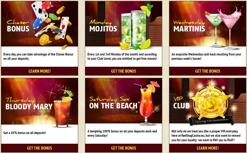 Bonusy Red Stag Casino - 15$ bez Vkladu + až 2 500$ a 500 FS