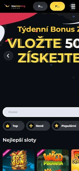 Mobilní verze Boomerang casino