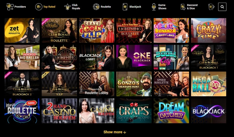 Živé hra v Zet casino