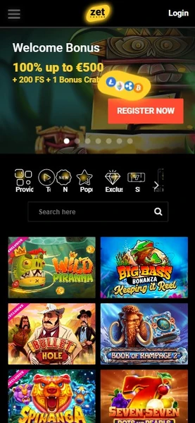 Mobilní verze v Zet casino