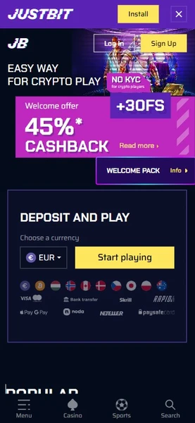 Mobilní verze JustBit Casino