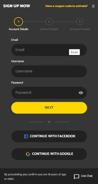 Registrace a přihlášení na Palmslots