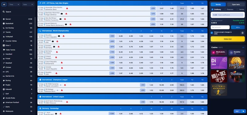 Sportovní sázení v 1win casino