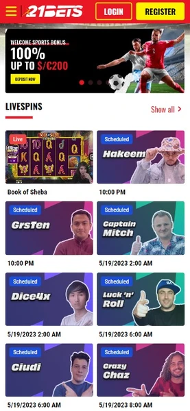 Mobilní verze v 21bets casino