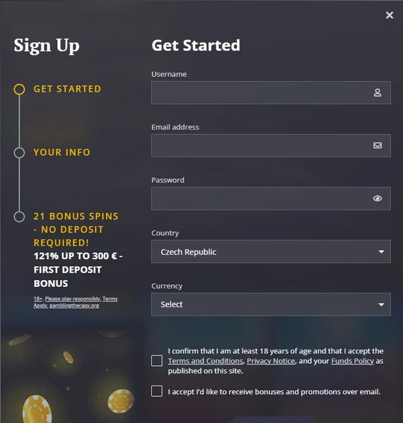 Registrace a přihlášení do 21 Casino