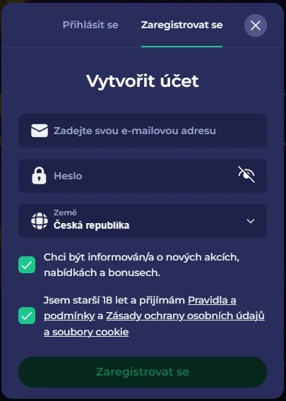 Registrace a přihlášení do Bruno Casino