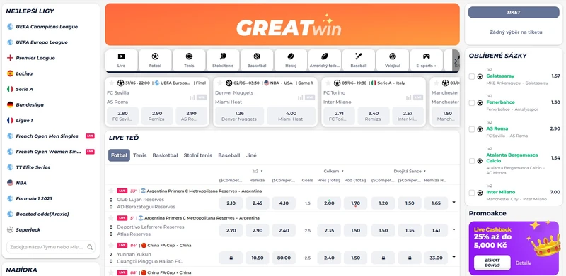 Sportovní sázení v Greatwin Casino