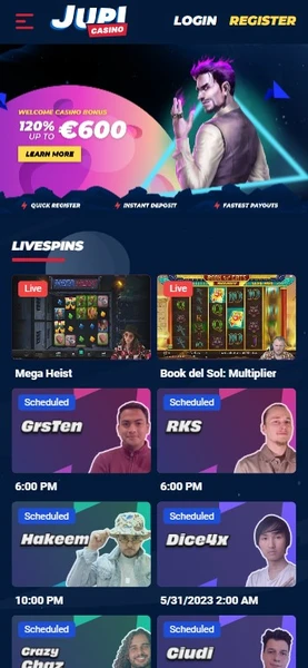 Mobilní verze v Jupi casino