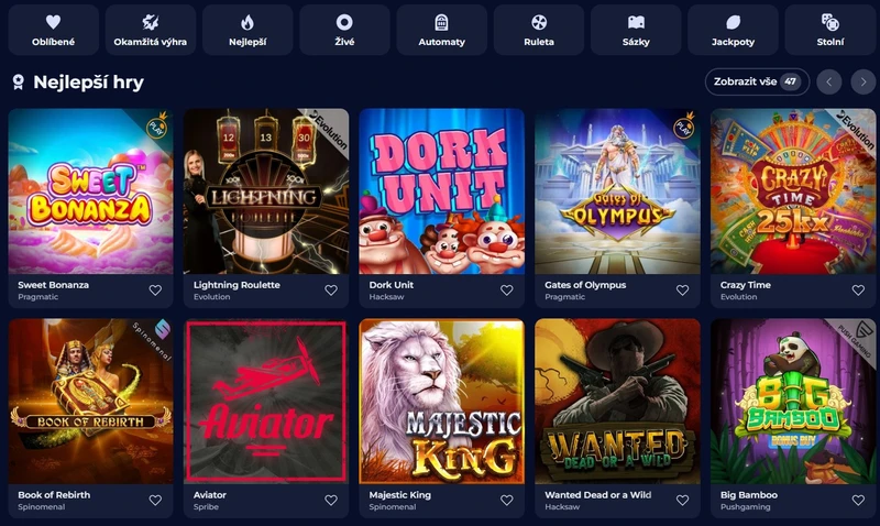 Hazardní hry v Nine Casino