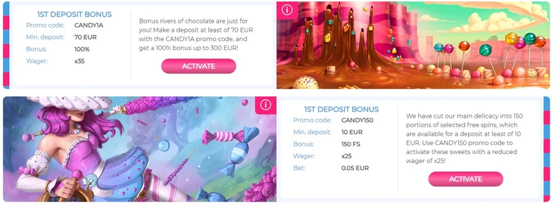 Candy Casino uvítací bonus