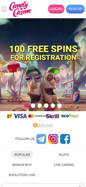 Mobilní verze v Candy casino