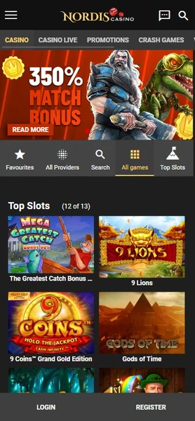 Mobilní verze v Nordis casino