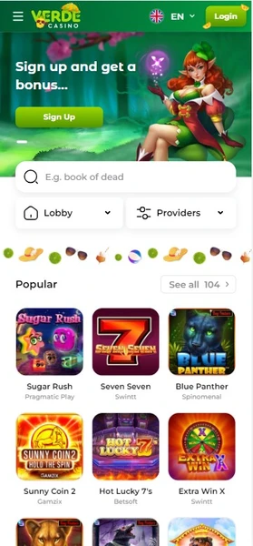 Mobilní verze v Verde casino