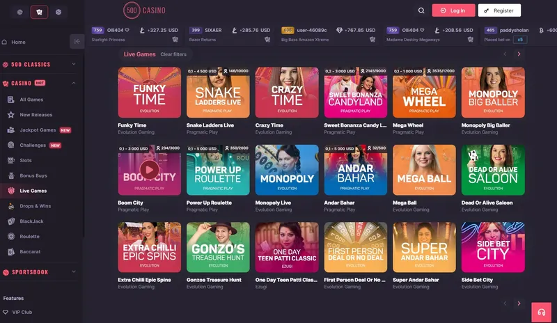 500 Casino - Živé kasino