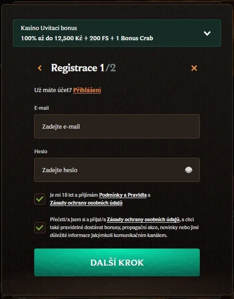 CrownPlay - Registrace