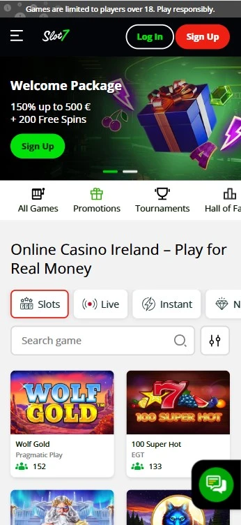 Mobilní verze Slot7 Casino