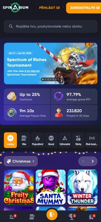 Mobilní verze Spinarium Casino